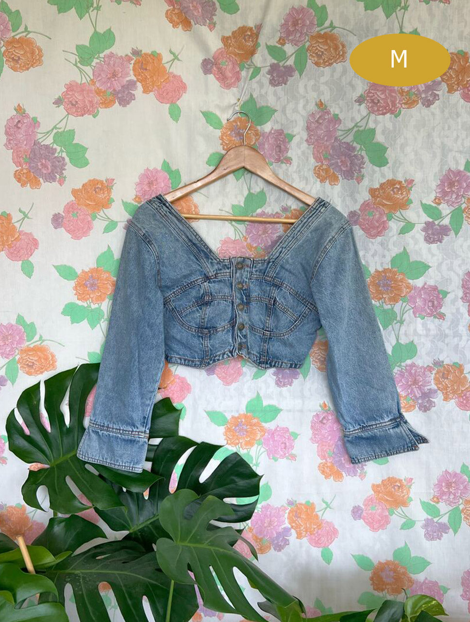 90's Long Sleeve Cropped Denim Shirt