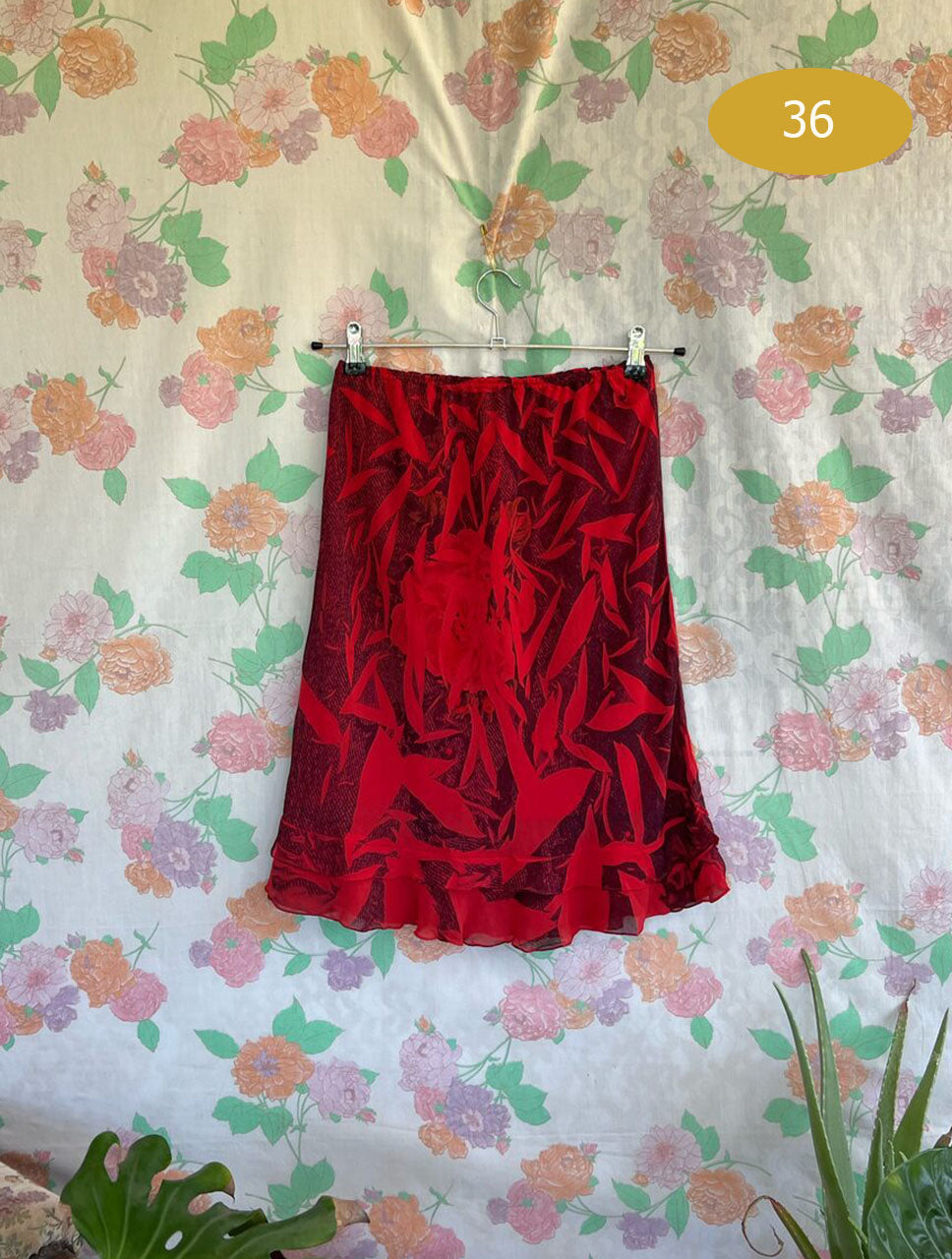 90's Red Rose Midi Skirt
