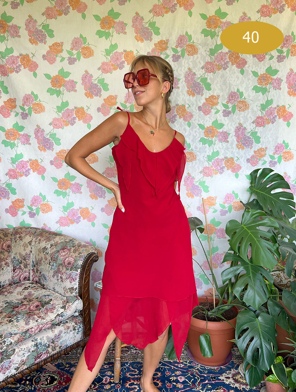 90's Detailed Red Dress