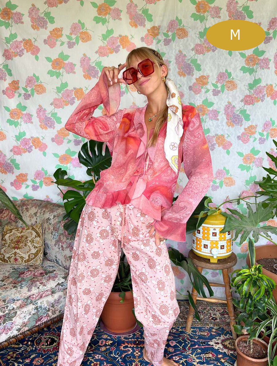90's Pink Ruffle Blouse