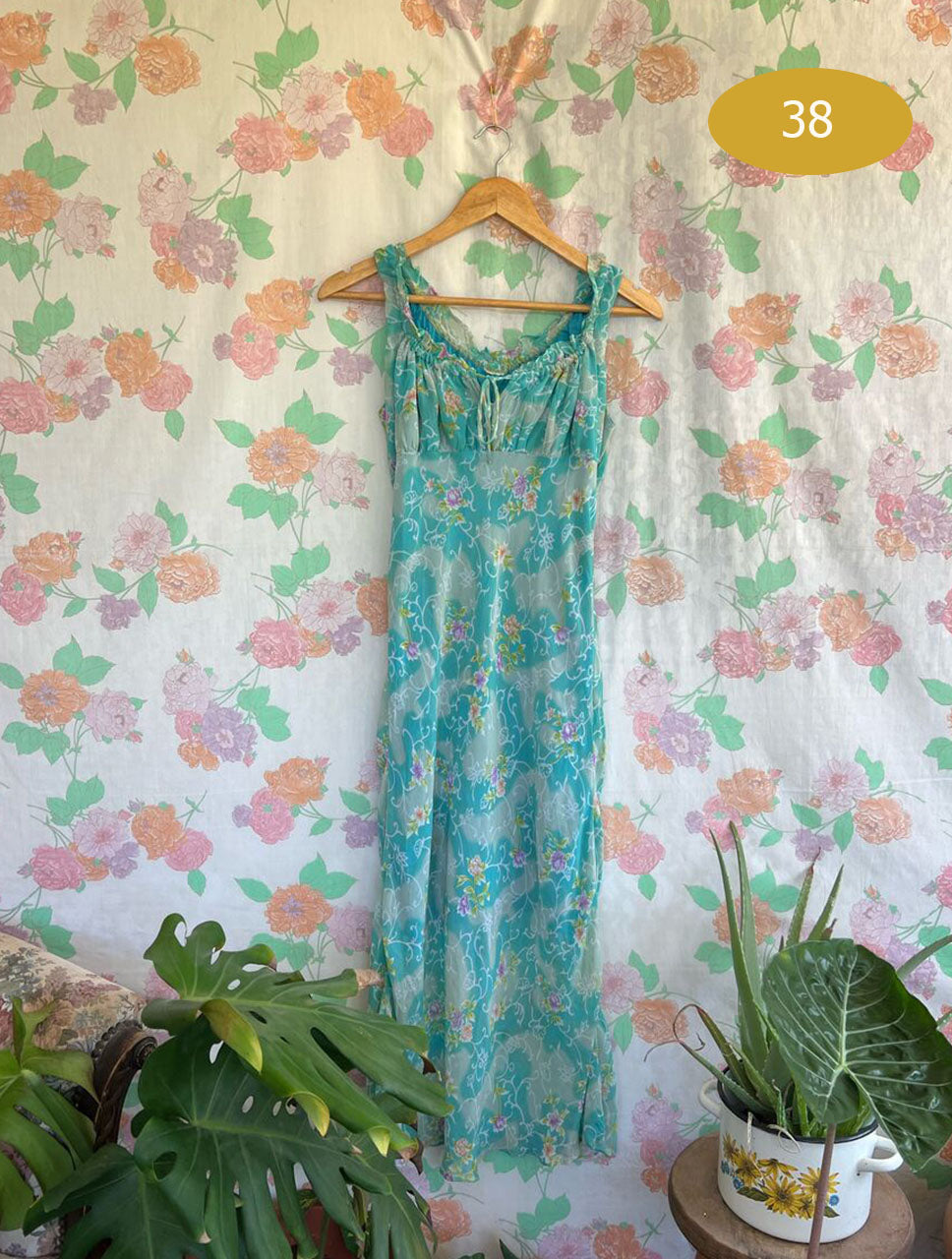 90's Aqua Flower Unique Dress