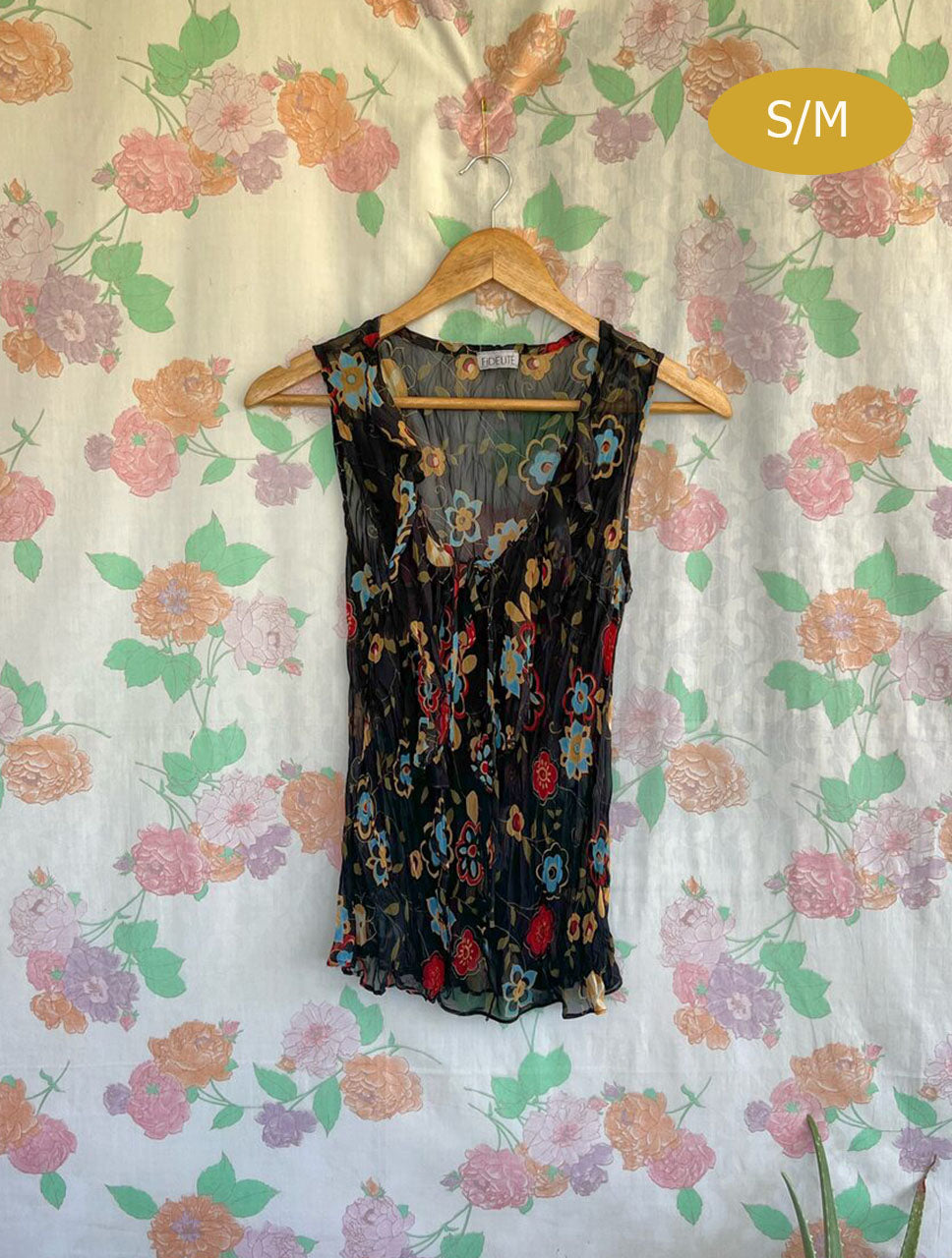2000's Black Floral Tank Top