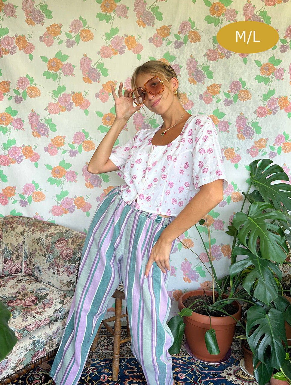 Floral Cotton Pink Cropped Top