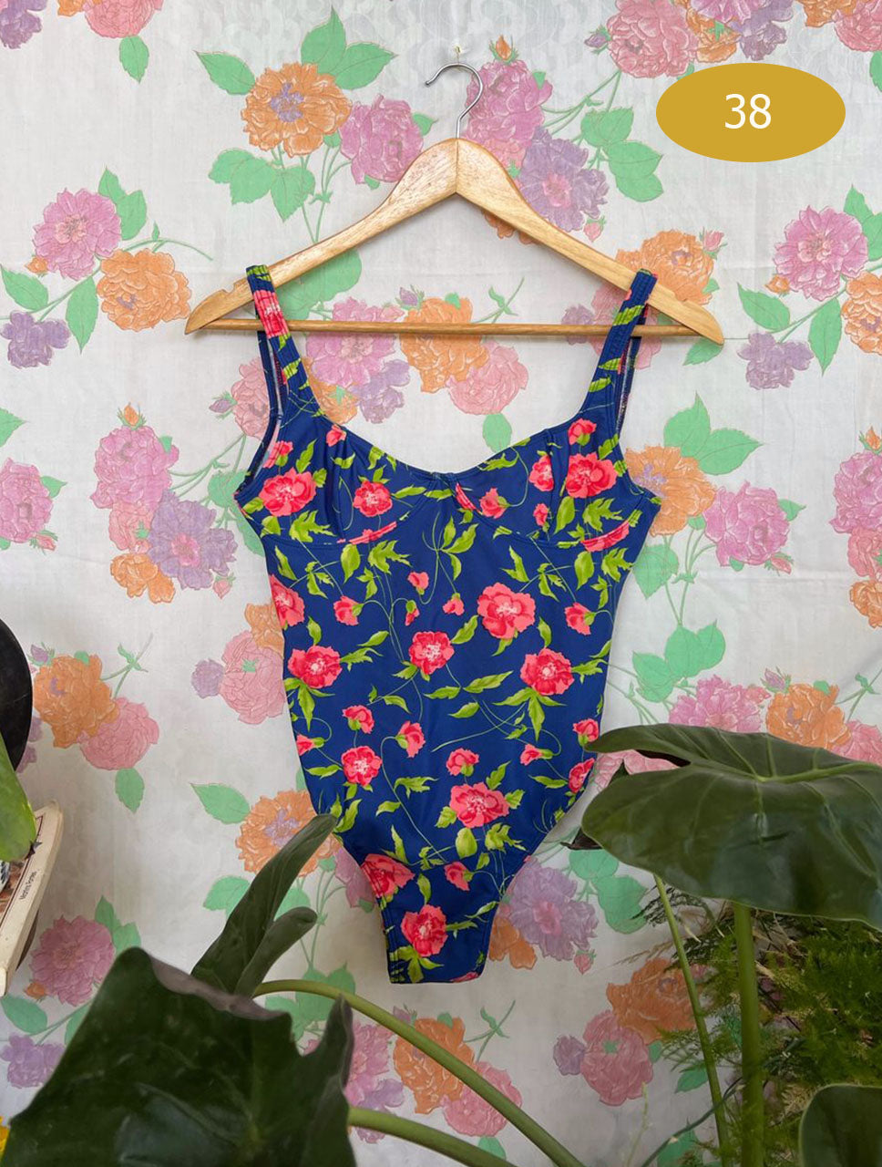Dark Blue Flowery Swimsuit