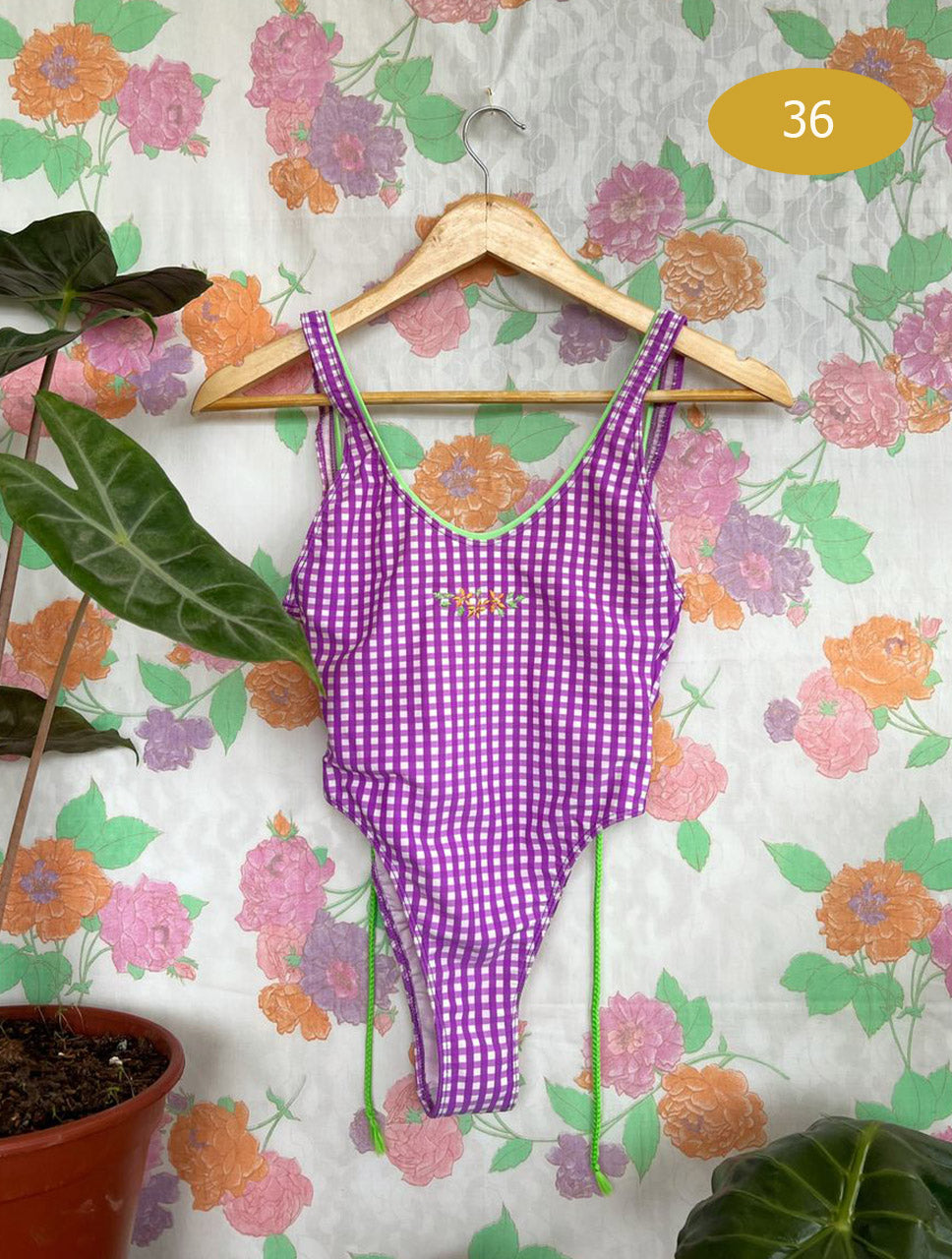 Purple Ultra High Leg Vintage Swimsuit
