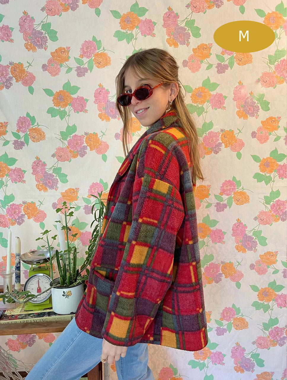 Vintage Plaid Fleece Coat