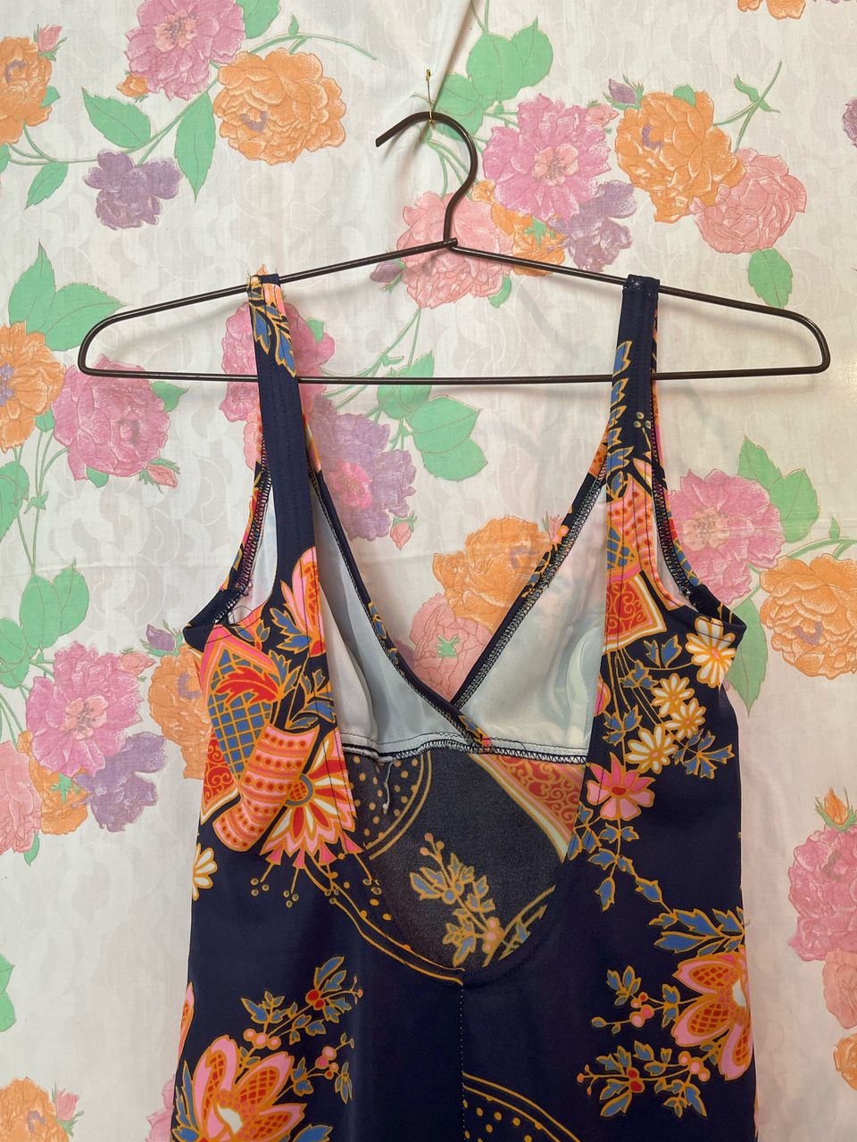 Vintage Dark Blue Flowery Swimsuit