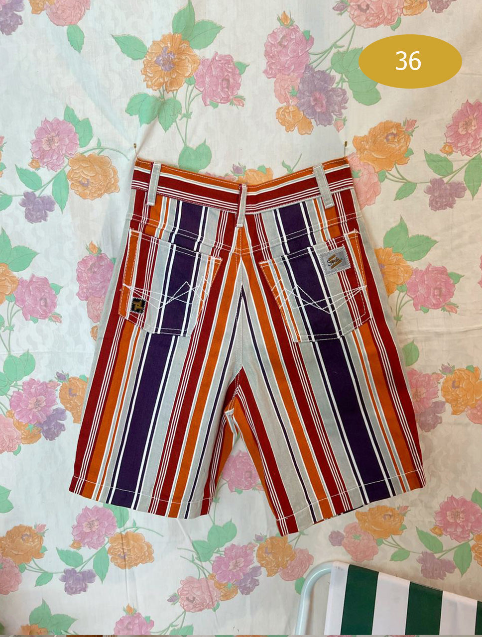 Vintage Colorful Striped Denim Bermuda