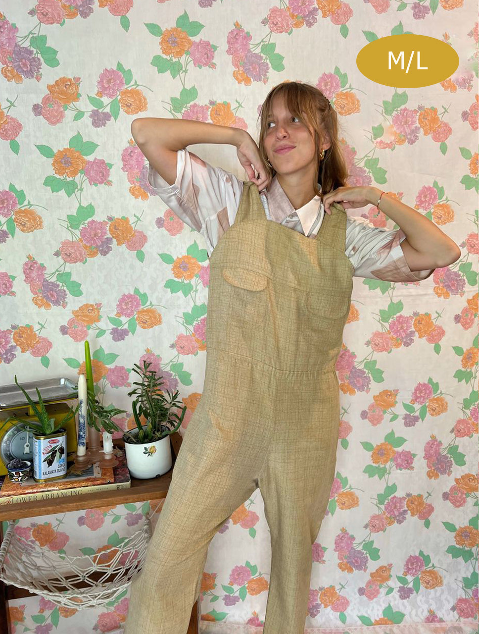 Vintage Textured Beige Overall