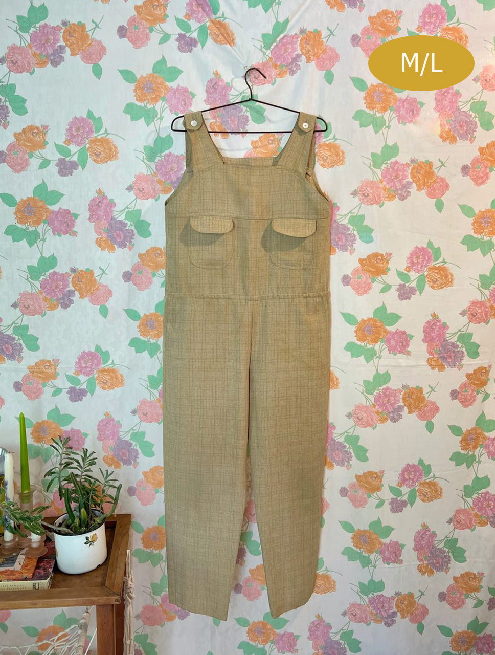 Vintage Textured Beige Overall