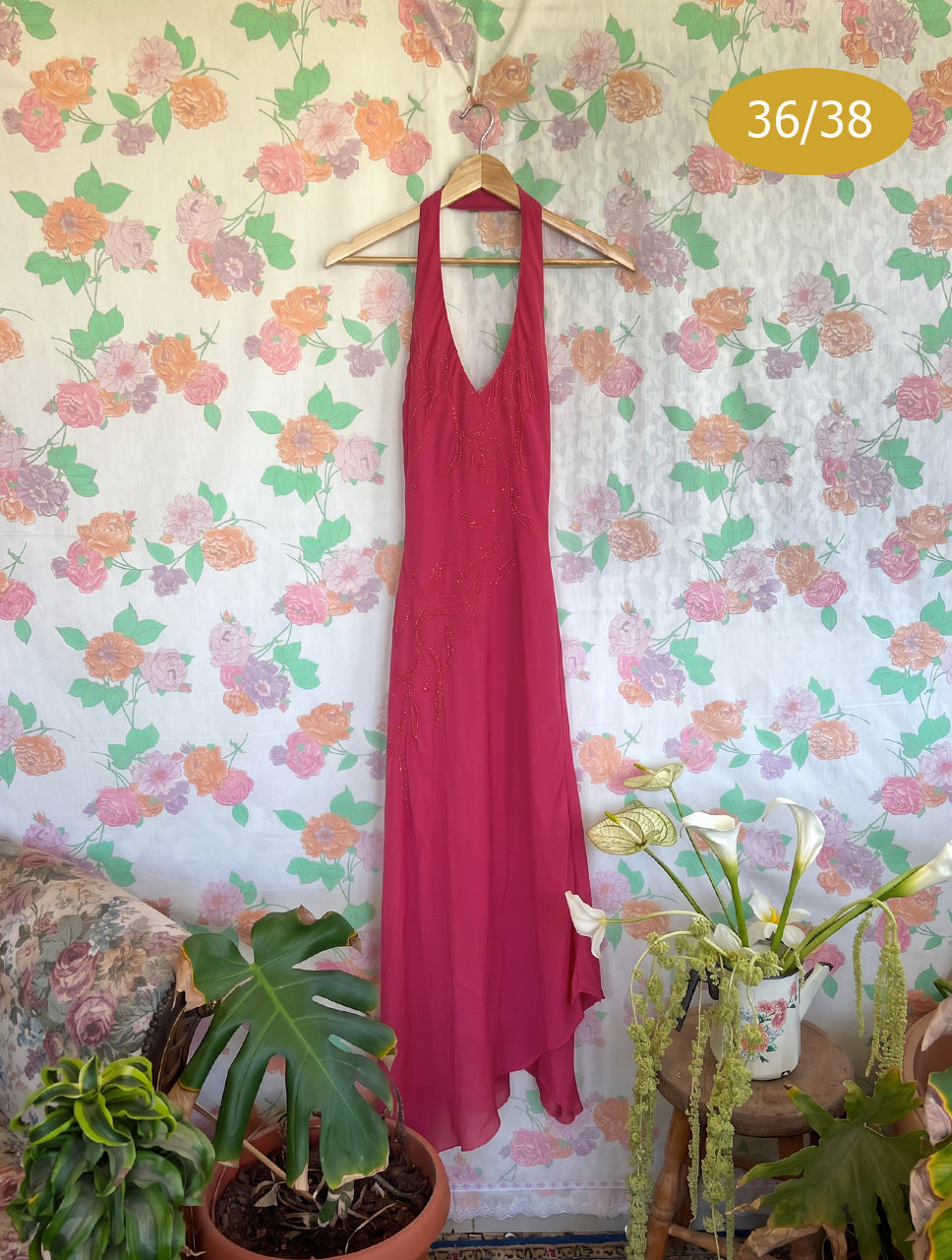 2000's Pink Embellished Halter Dress