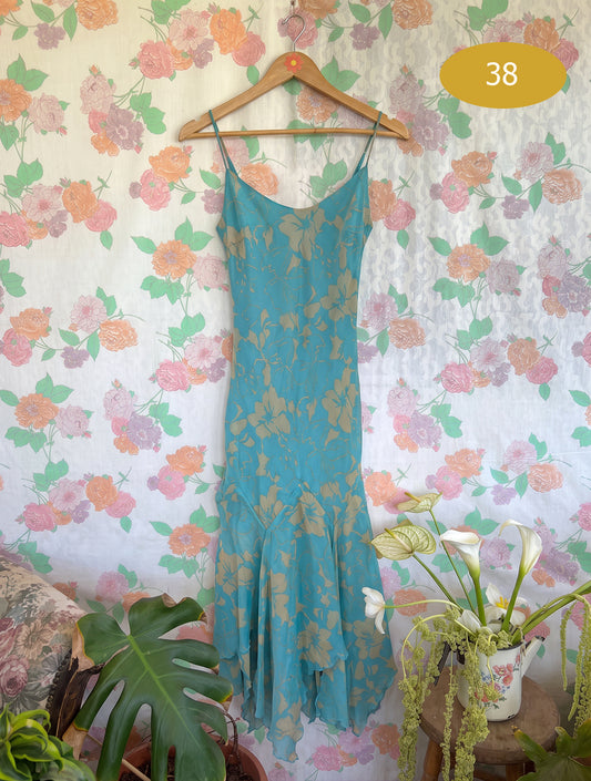 90’s Turquoise Printed Dress
