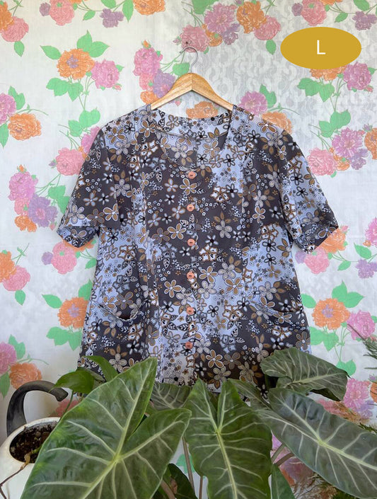 Vintage Grey Flowery Printed Shirt