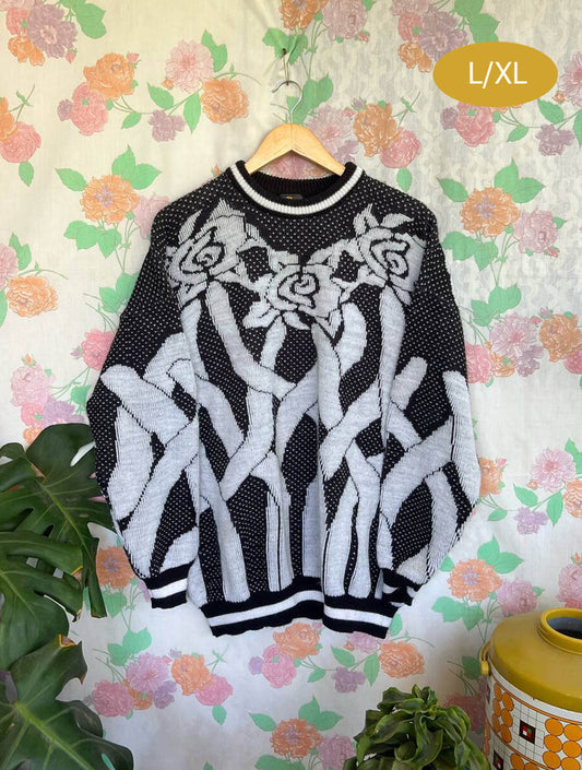 90's B&W Iconic Roses Sweater