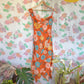 2000's Orange Floral Asymmetric Dress