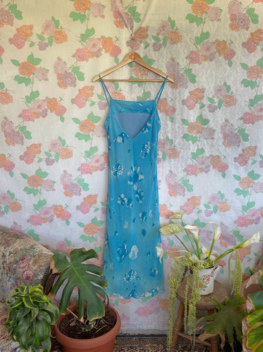 90's Blue Floral Slip Dress