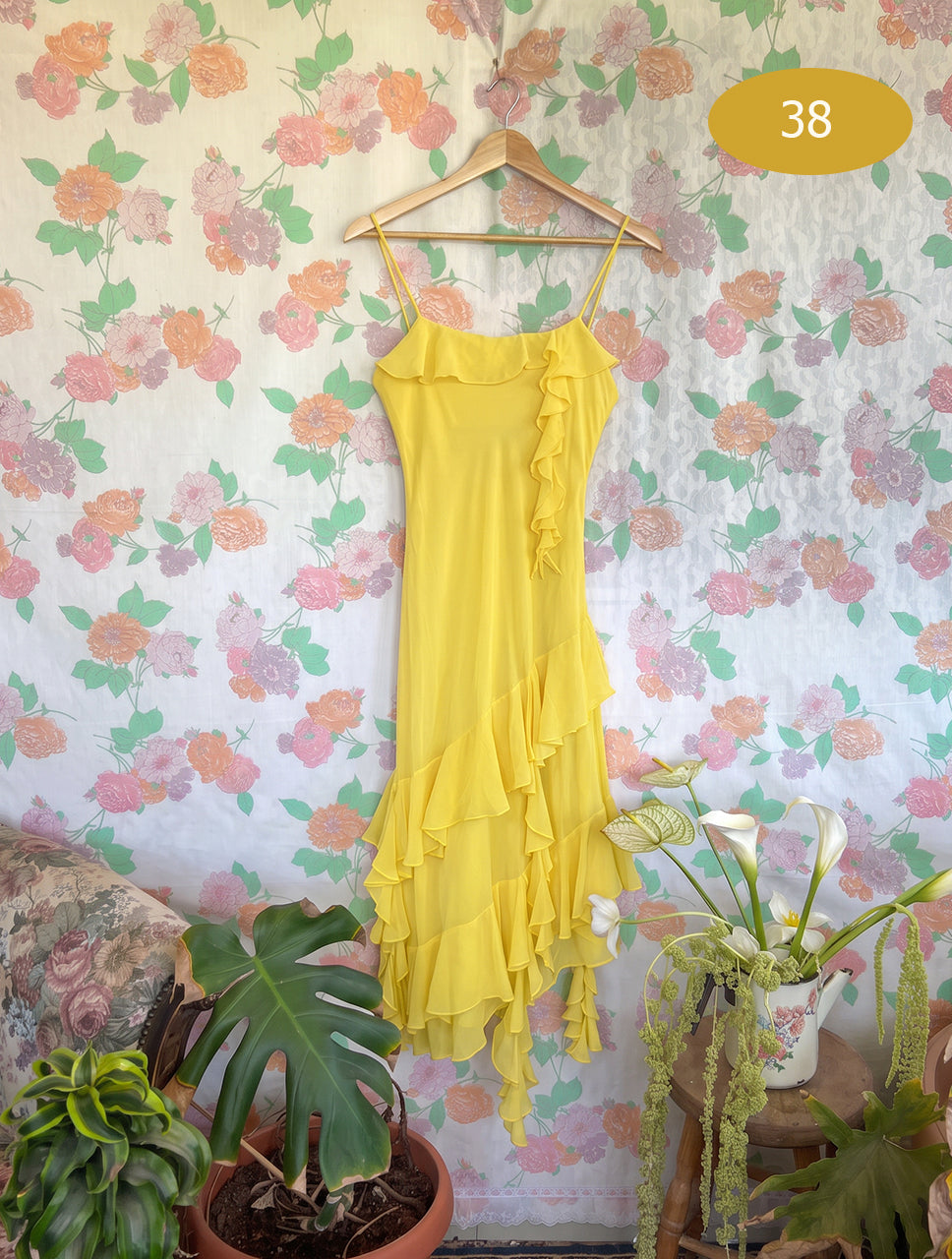 2000’s Yellow Asymmetrical Ruffle Dress