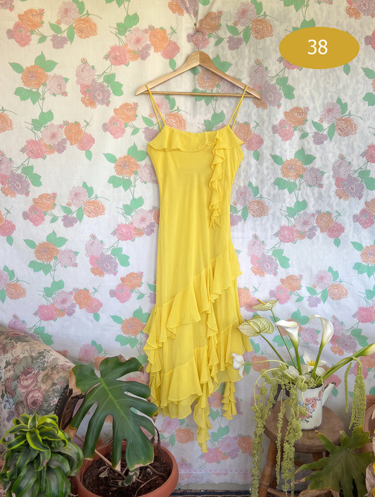 2000’s Yellow Asymmetrical Ruffle Dress