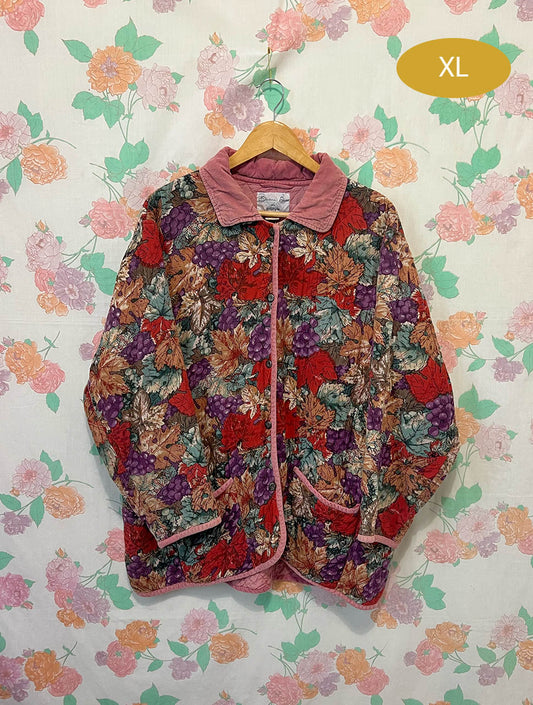 Vintage Quilted Parka with Corduroy Collar