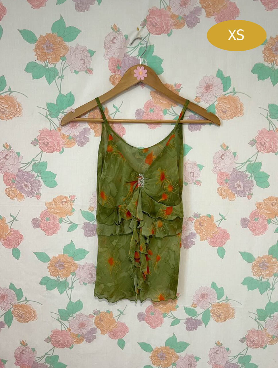 90's Forest Green Floral Top
