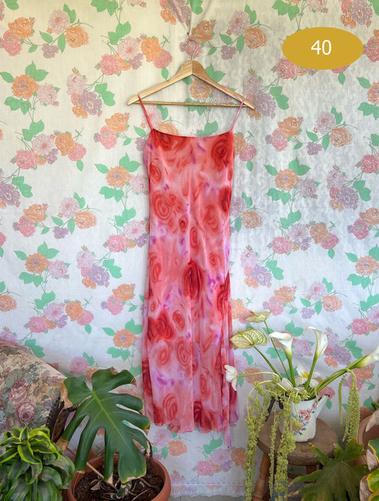 90's Pink Roses Slip Dress