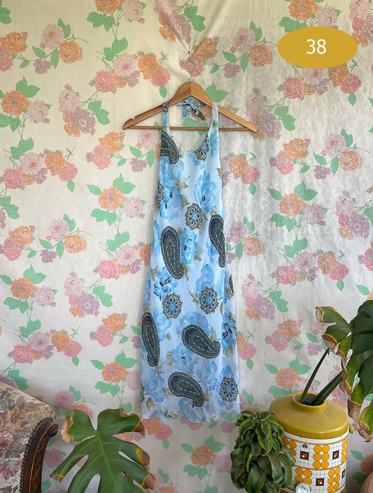 90's Blue Paisley Slip Dress