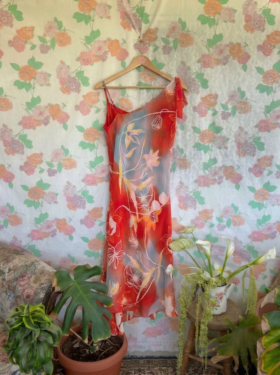 90's Red Printed Dress