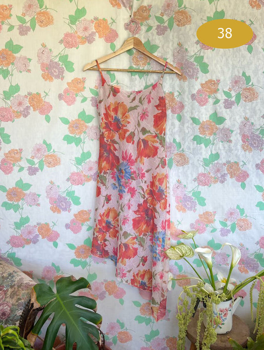 90's Floral Textured Asymmetric Dress