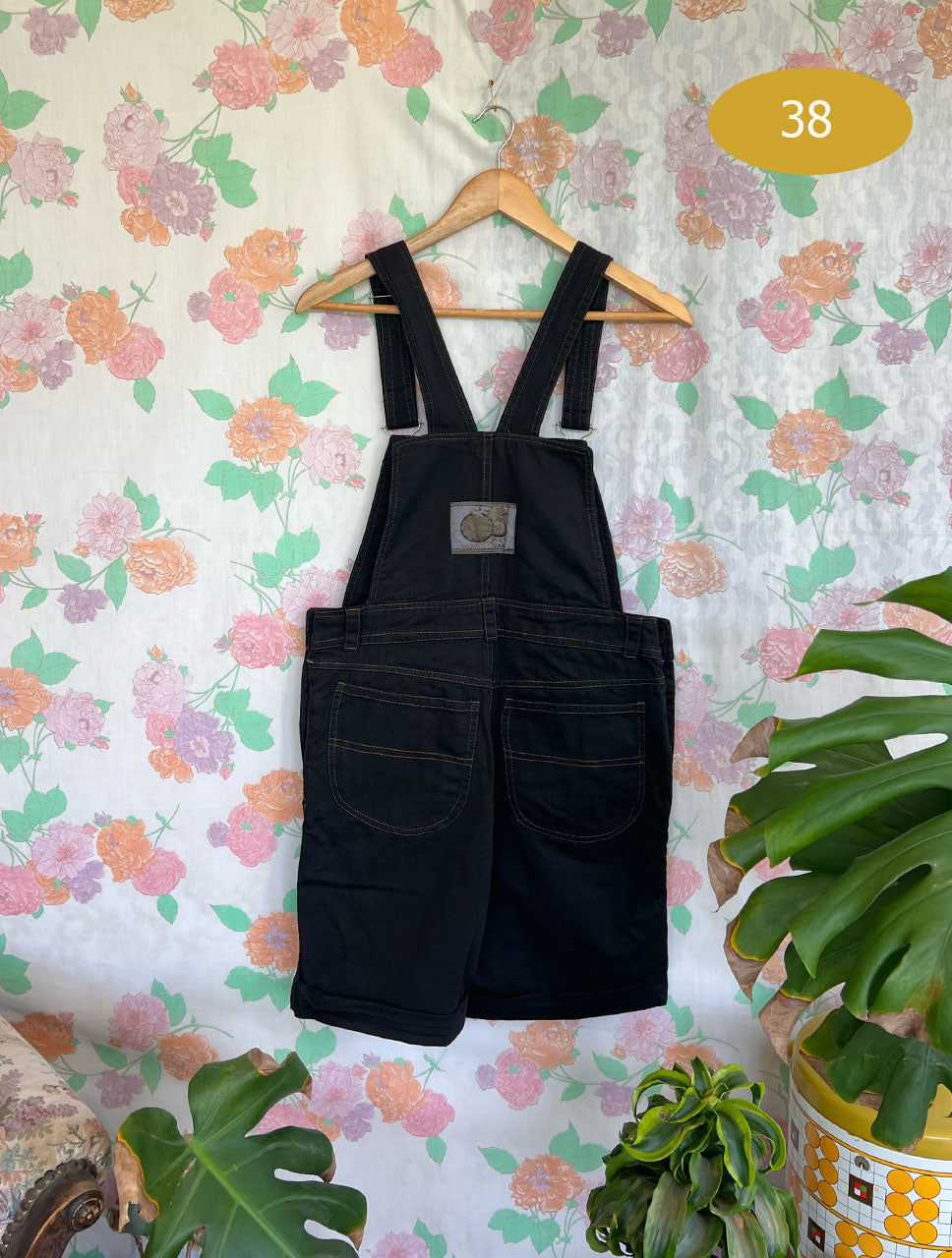 90's Short Black Denim Jumpsuit