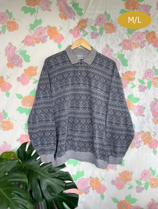 90's Ethnic Polo Sweater