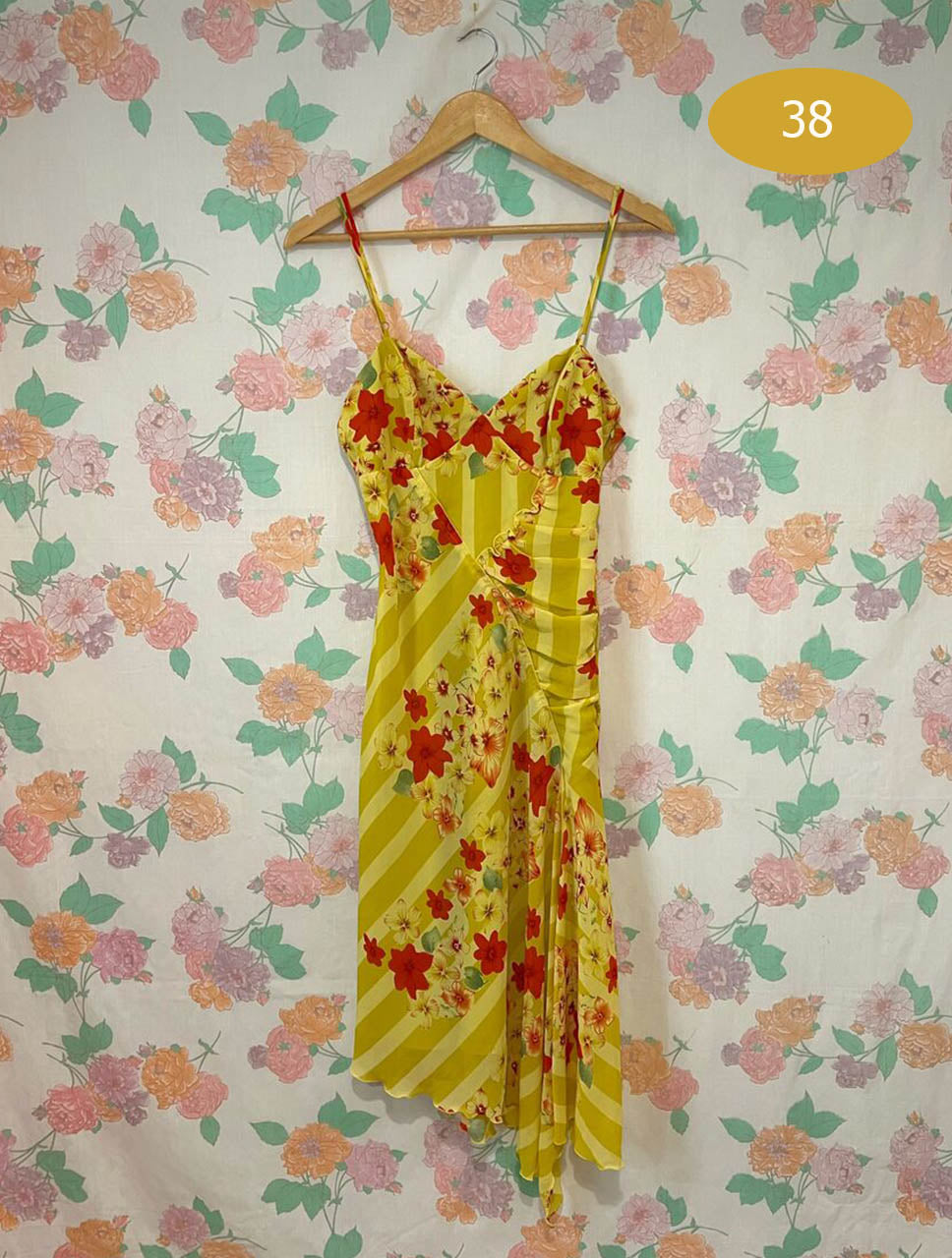 90's Yellow Detailed Floral Dress