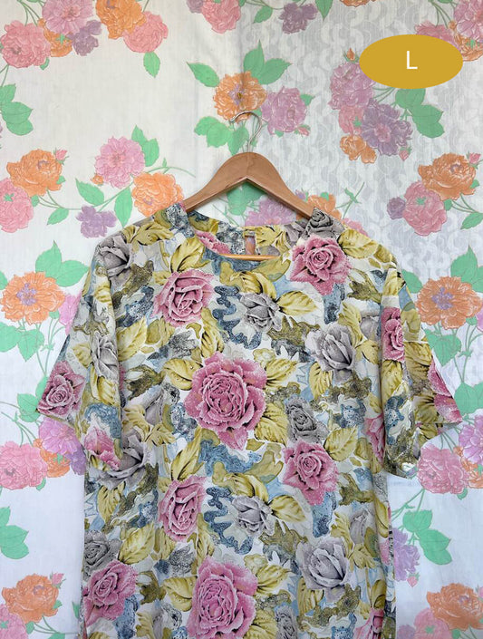 Vintage Yellow Roses Printed Shirt