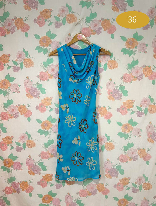 90's Blue Floral Slip Dress
