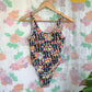 90's Black Printed Swimsuit