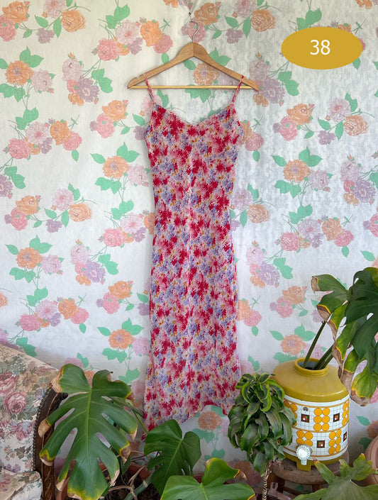 90's Red Garden Slip Dress