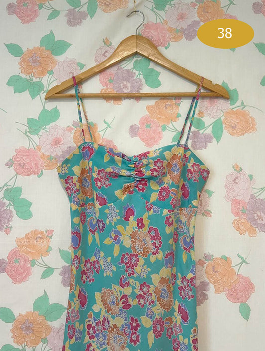 90's Turquoise Floral Slip Dress