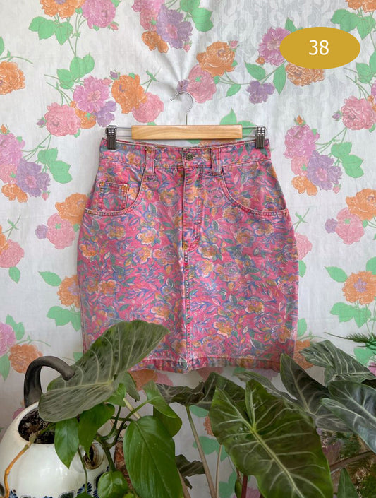 90's Flower Printed Short Skirt