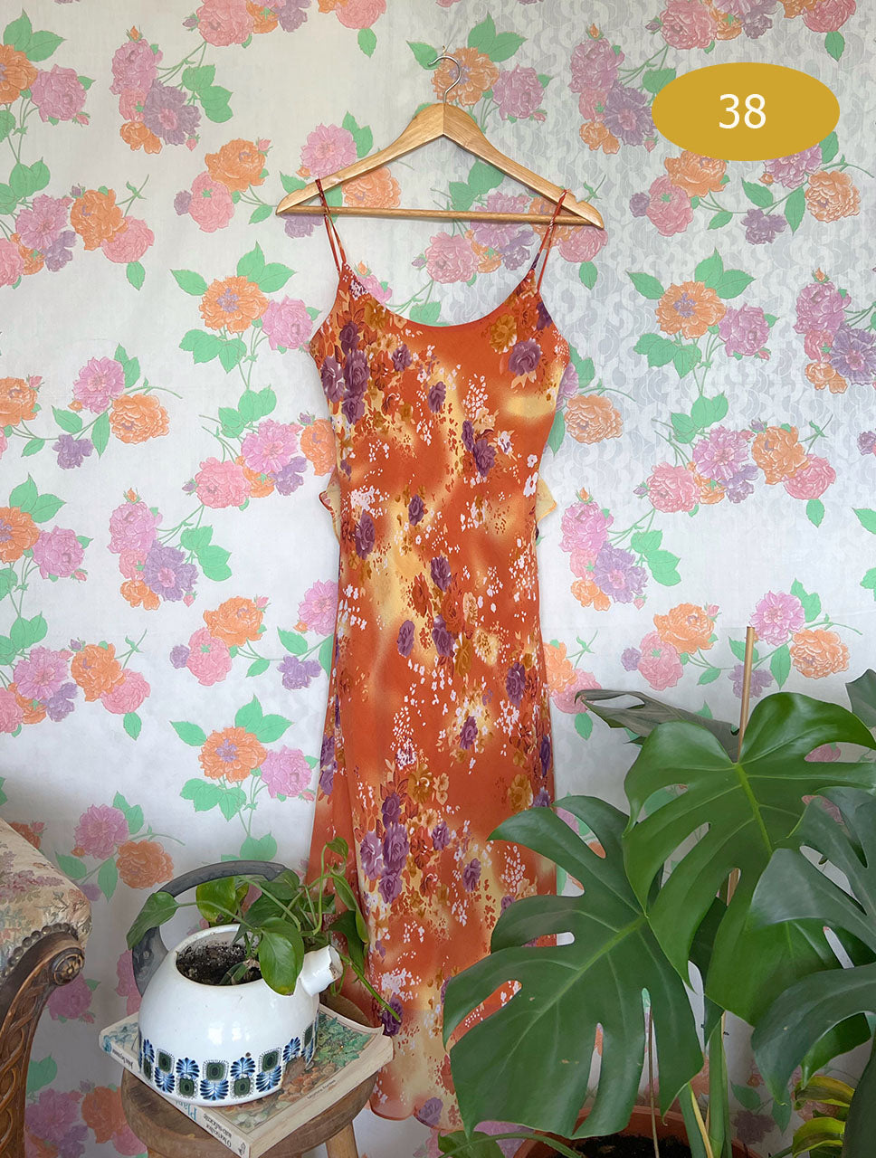 90's Blooming Orange Slip Dress