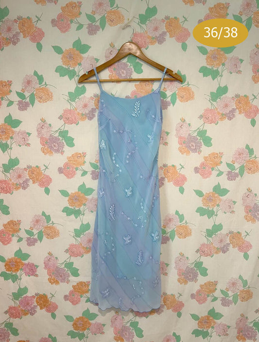90’s Blue Embroidered Slip Dress