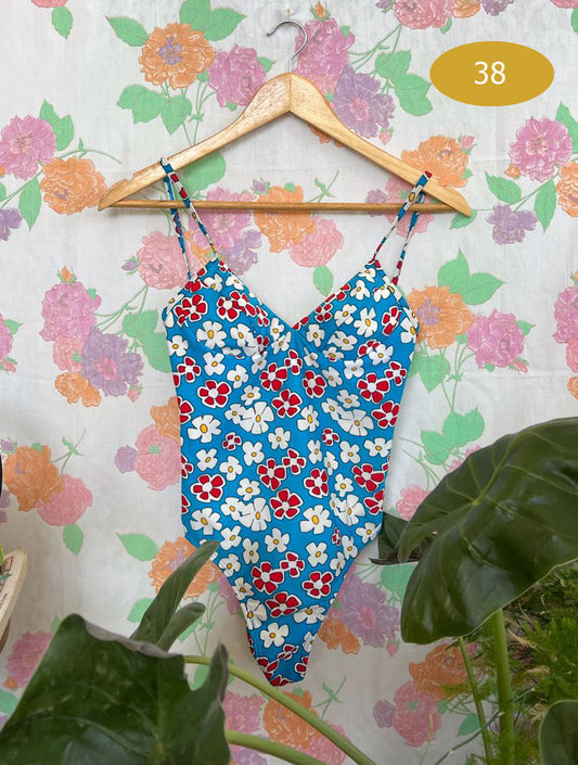 90's Blue Flowery Swimsuit