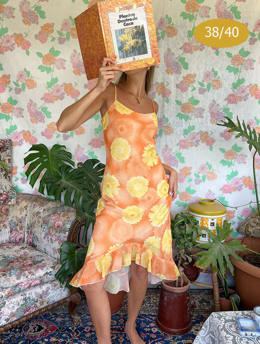 90's Orange Flower Dress