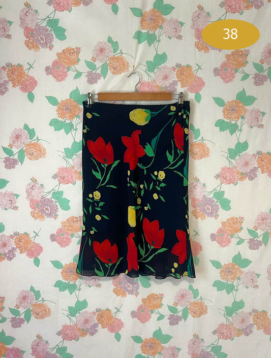 Y2K Black Floral Skirt