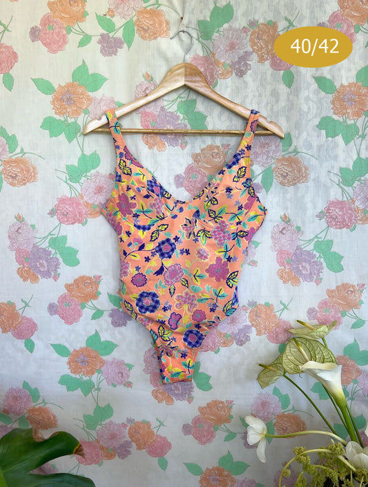 90's Orange Flowery Swimsuit