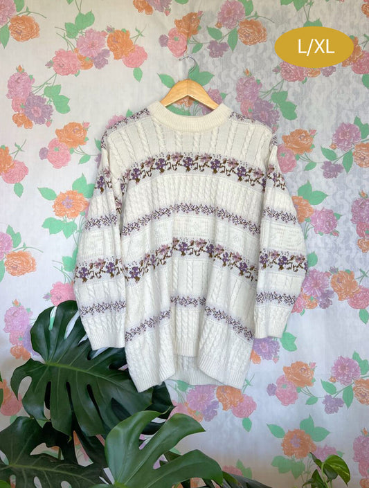 90's Cozy Flower Printed Sweater
