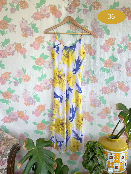 Y2K Yellow Floral Slip Dress