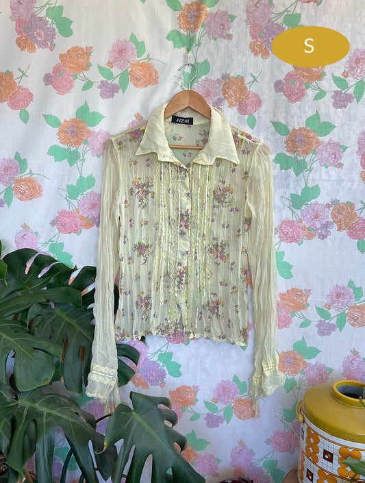 90's Detailed Printed Blouse