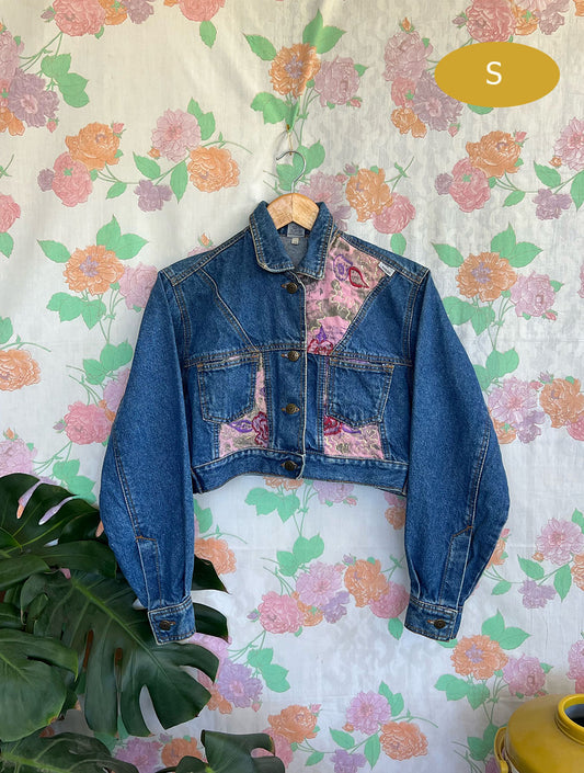 90's Flower Cropped Denim Jacket