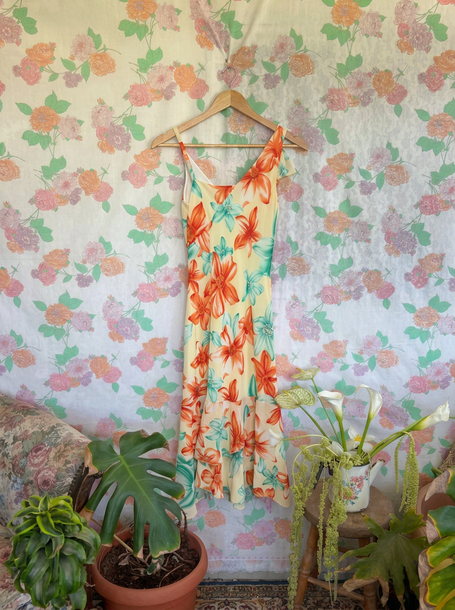 90's Tropical Floral Slip Dress