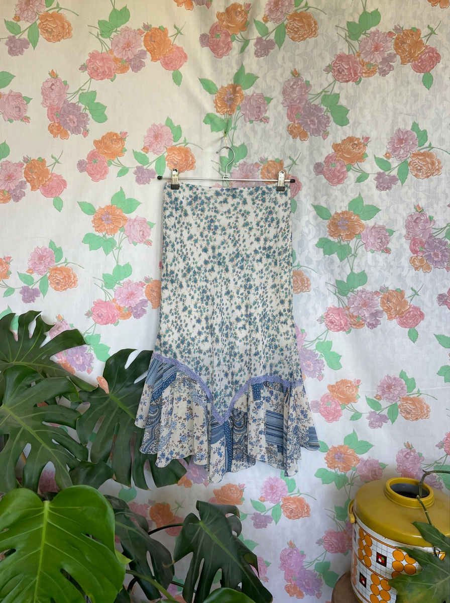 90's Blue Floral Midi Skirt