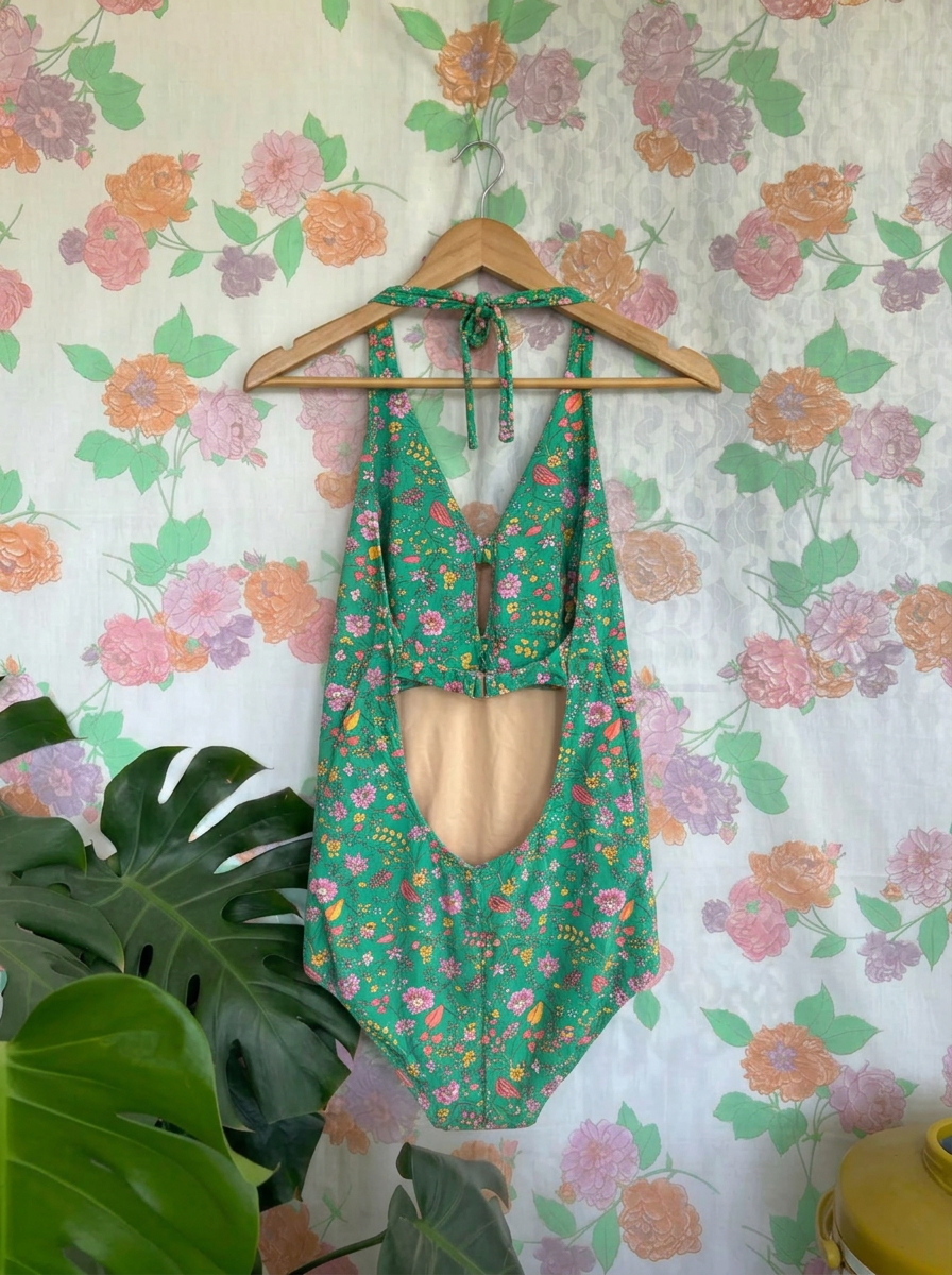 90's Floral Green Swimsuit